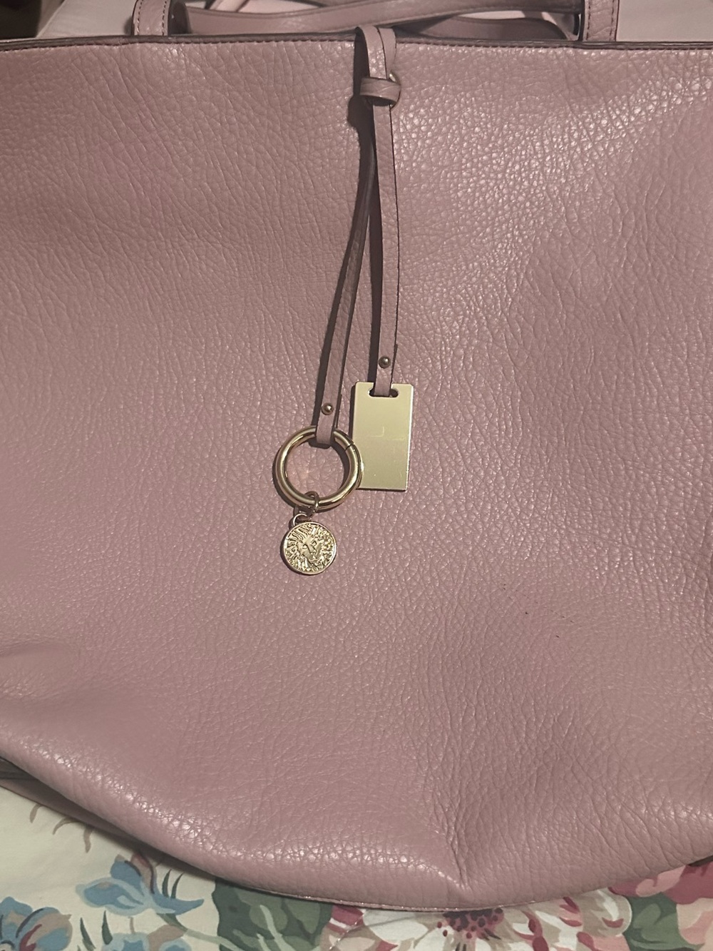Anne Klein Dusty Pink Pebble Leather Tote with Gold Charm